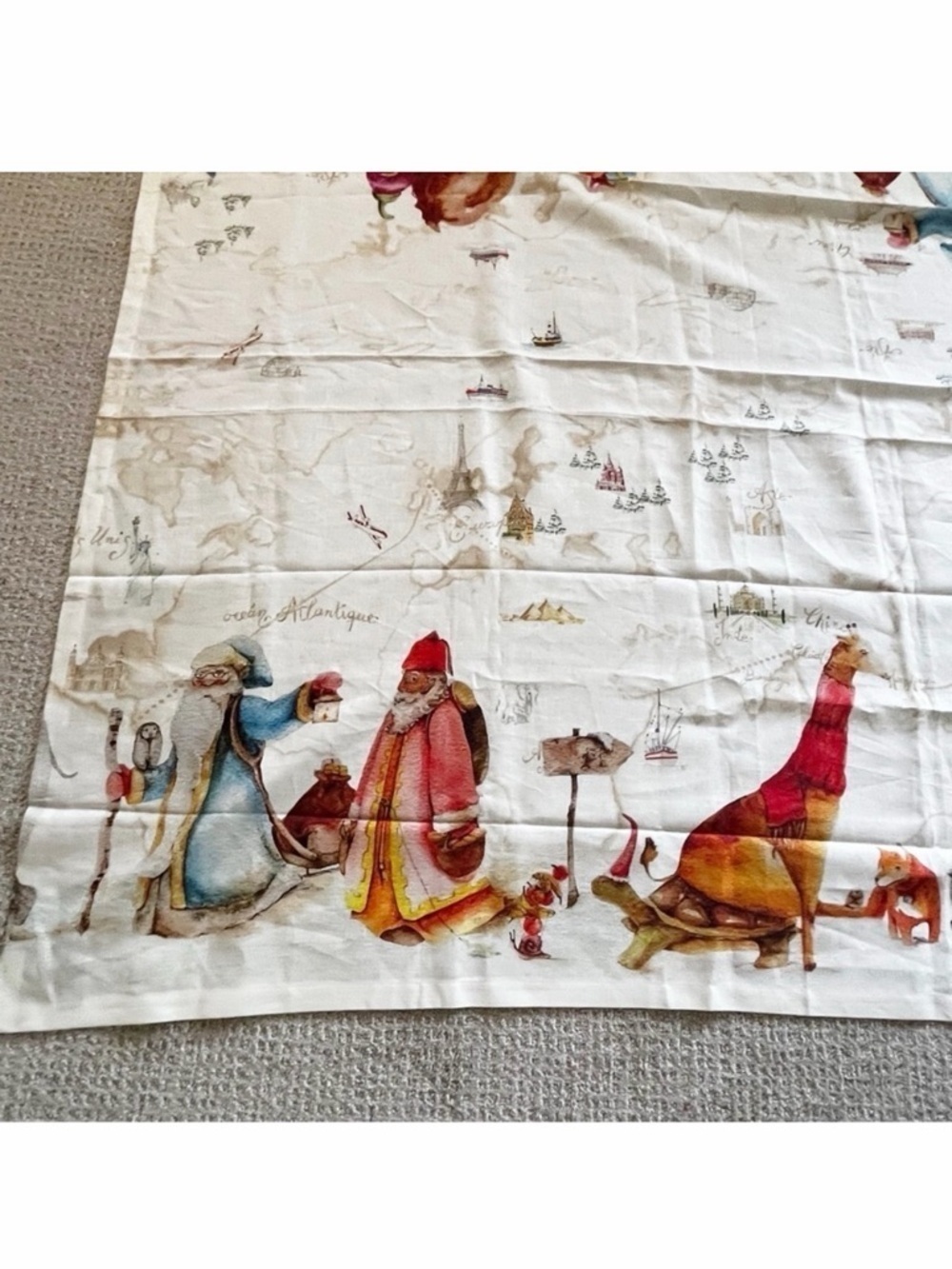 Tessitura Toscana Telerie Firenze Linen Tablecloth 90x63 Christmas Old World Map